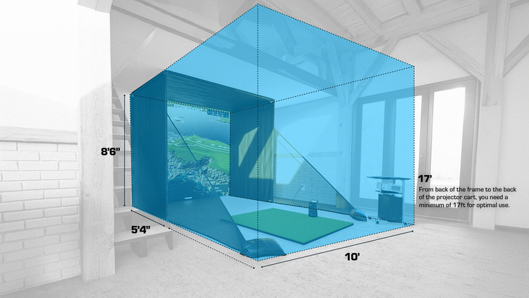 Graphic showing dimensions and plans for a golf simulator installation Graphic showing dimensions and plans for a golf simulator installation