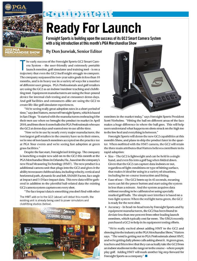 PGA Magazine Highlights Foresight Sports' Head Measurement Technology in Jan 2012 Issue