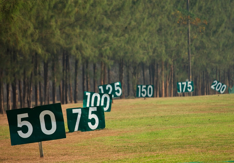 Yard signs in driving range