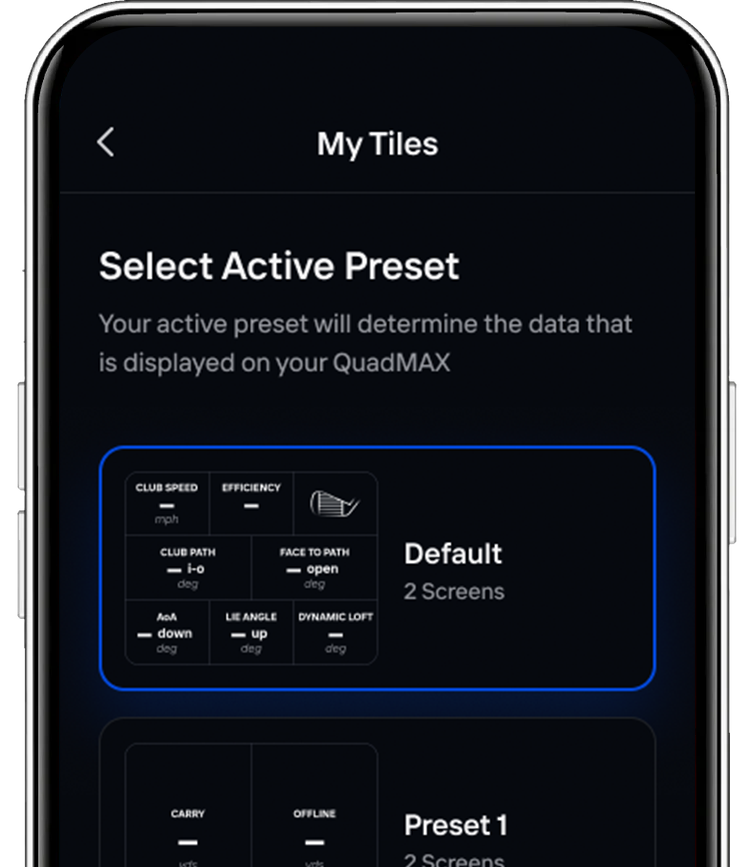 A cell phone showing the settings for the active preset
