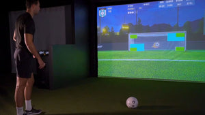 soccer player practicing with GCHawk  sports simulator